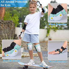 Unicorn Knee and Elbow Pads for Kids Girls 6 in 1 Adjustable Protective Gear Set with Drawstring Bag, 3-8yrs