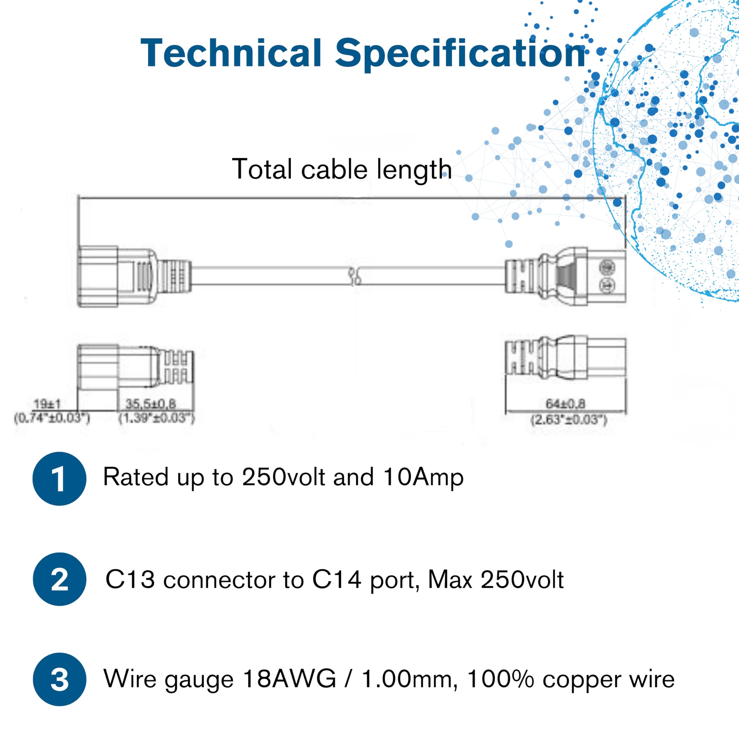 C2G 0.5 Metre 18 AWG Computer Extension Cord (IEC320C13 to IEC320C14) 1.5 Foot Kettle Lead/Power Cable, Black