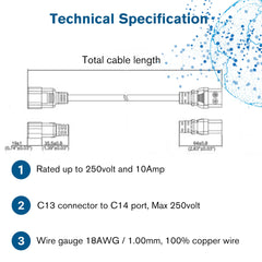 C2G 0.5 Metre 18 AWG Computer Extension Cord (IEC320C13 to IEC320C14) 1.5 Foot Kettle Lead/Power Cable, Black