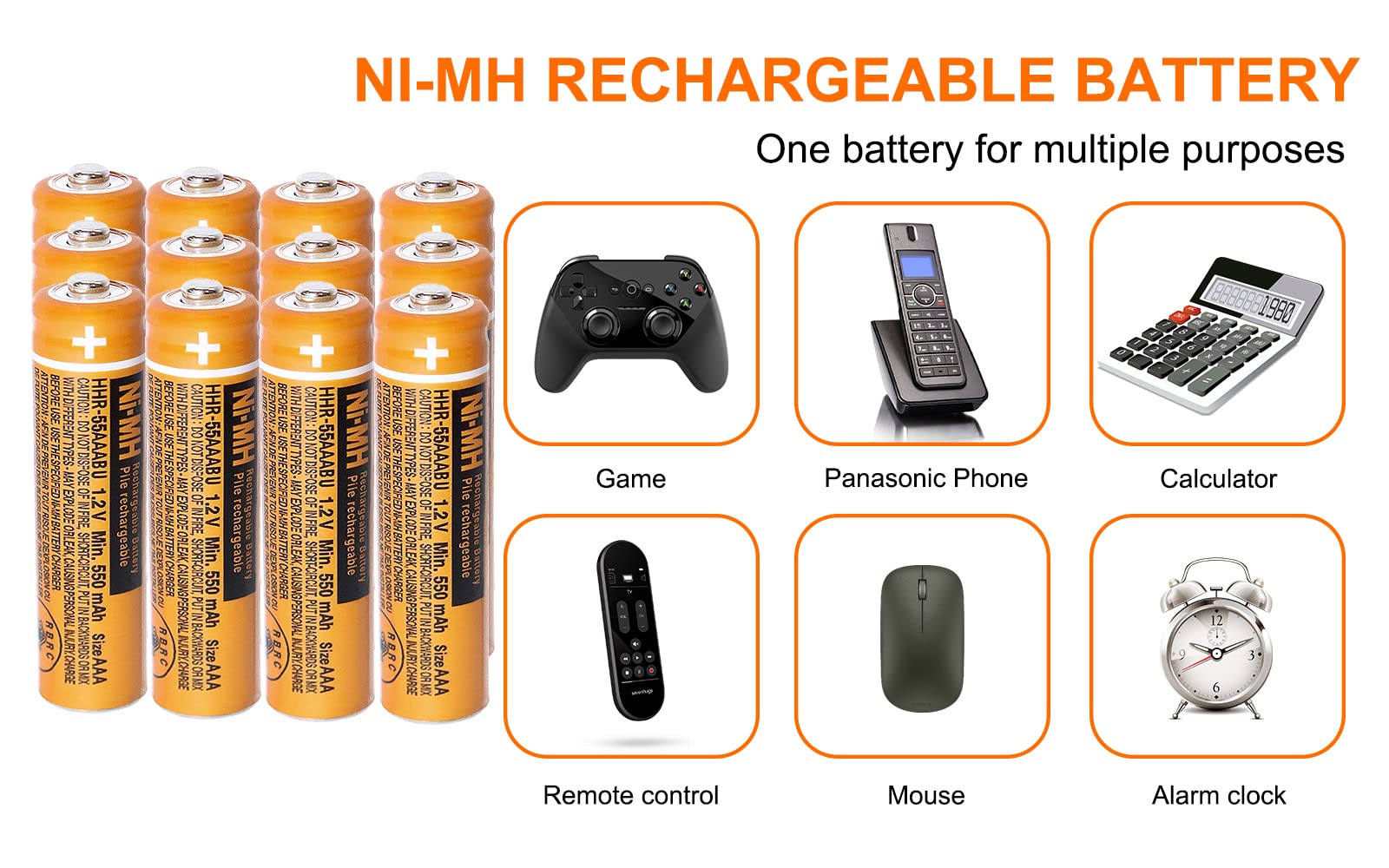 12 Pack HHR-55AAABU NI-MH AAA Rechargeable Battery for Panasonic 1.2V 550mAh Battery for BT Gigaset Cordless Phones
