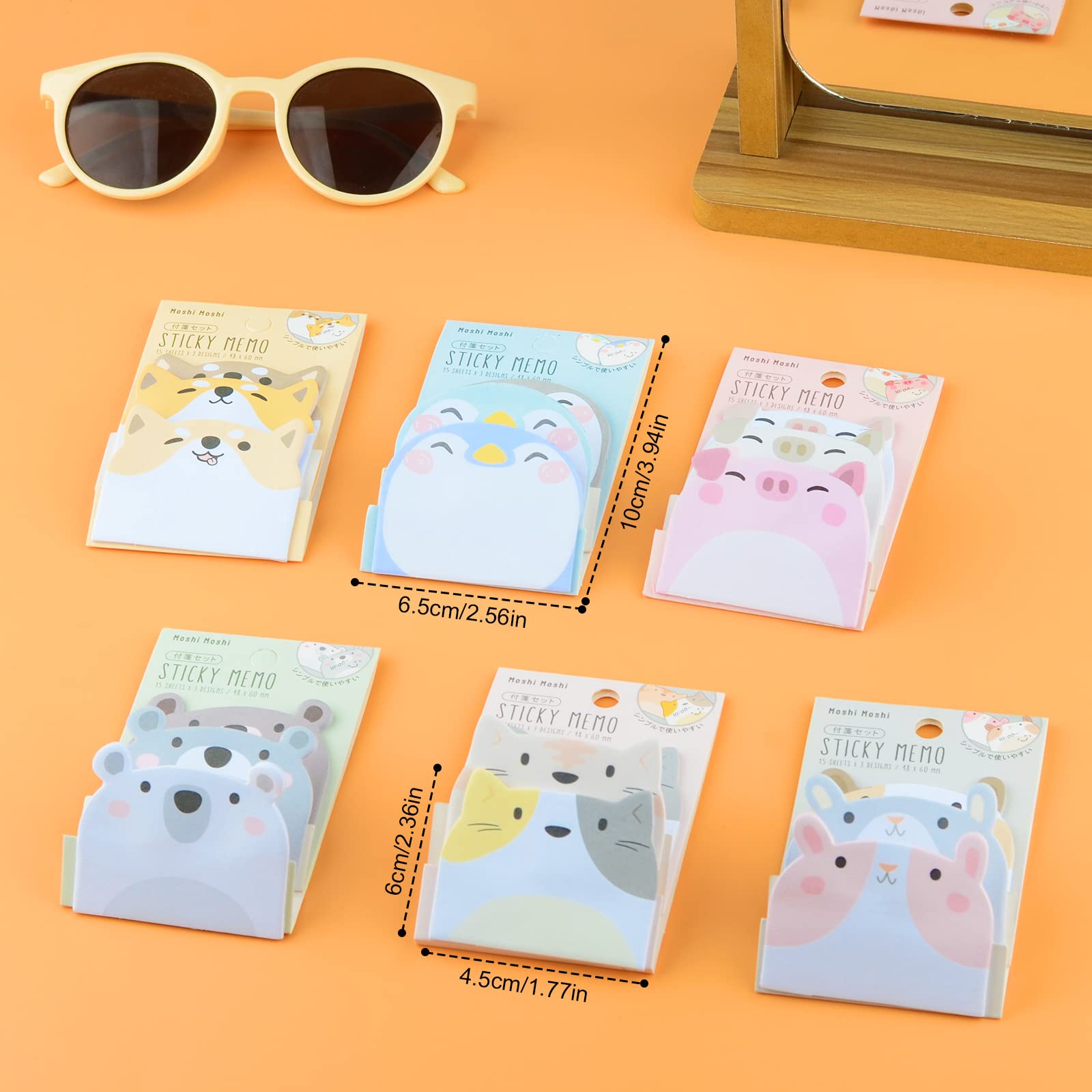 DASHUAIGE 6 Packs Cute Animal Sticky Notes, Sticky Notes Kawaii Stationary self-Adhesive Sticky Note Pads for Pet Lovers Office School Supplies Gifts (B)