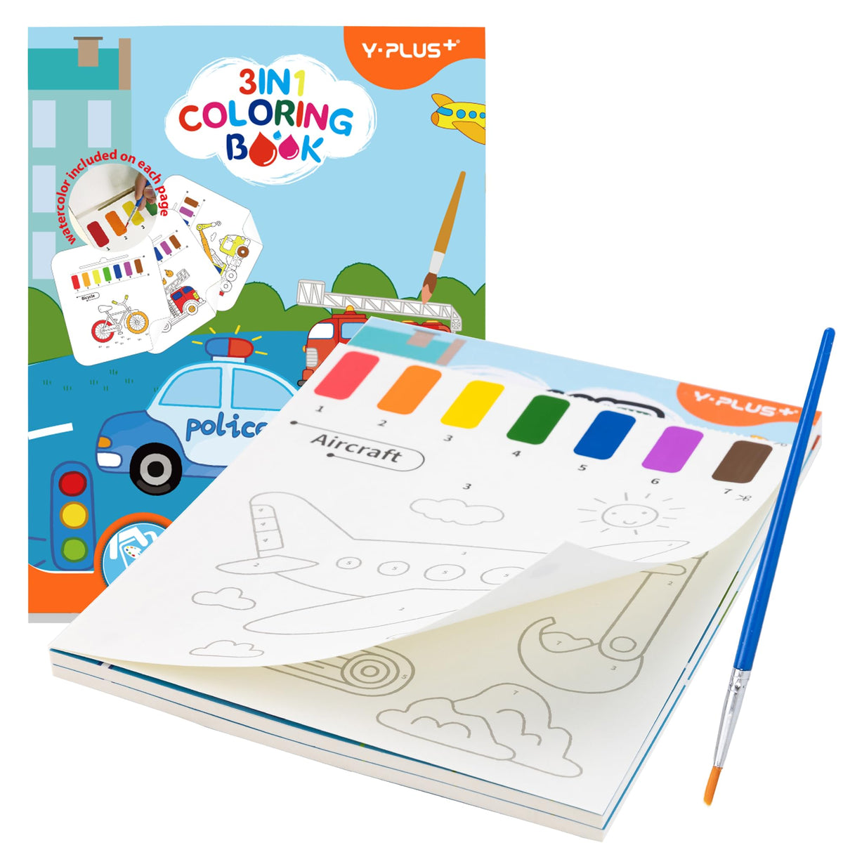 YPLUS Water Colouring Book for Children Painting Watercolour Paint Set Paper for Kids, Magic Book Arts and Crafts Gift for Drawing - Traffic