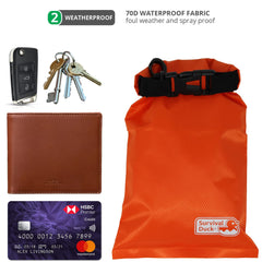 Survival Duck 1L Lightweight Dry Sack, Small Waterproof Dry Bag 1 Litre, Perfect for Keys, Cash Wallet (Orange)