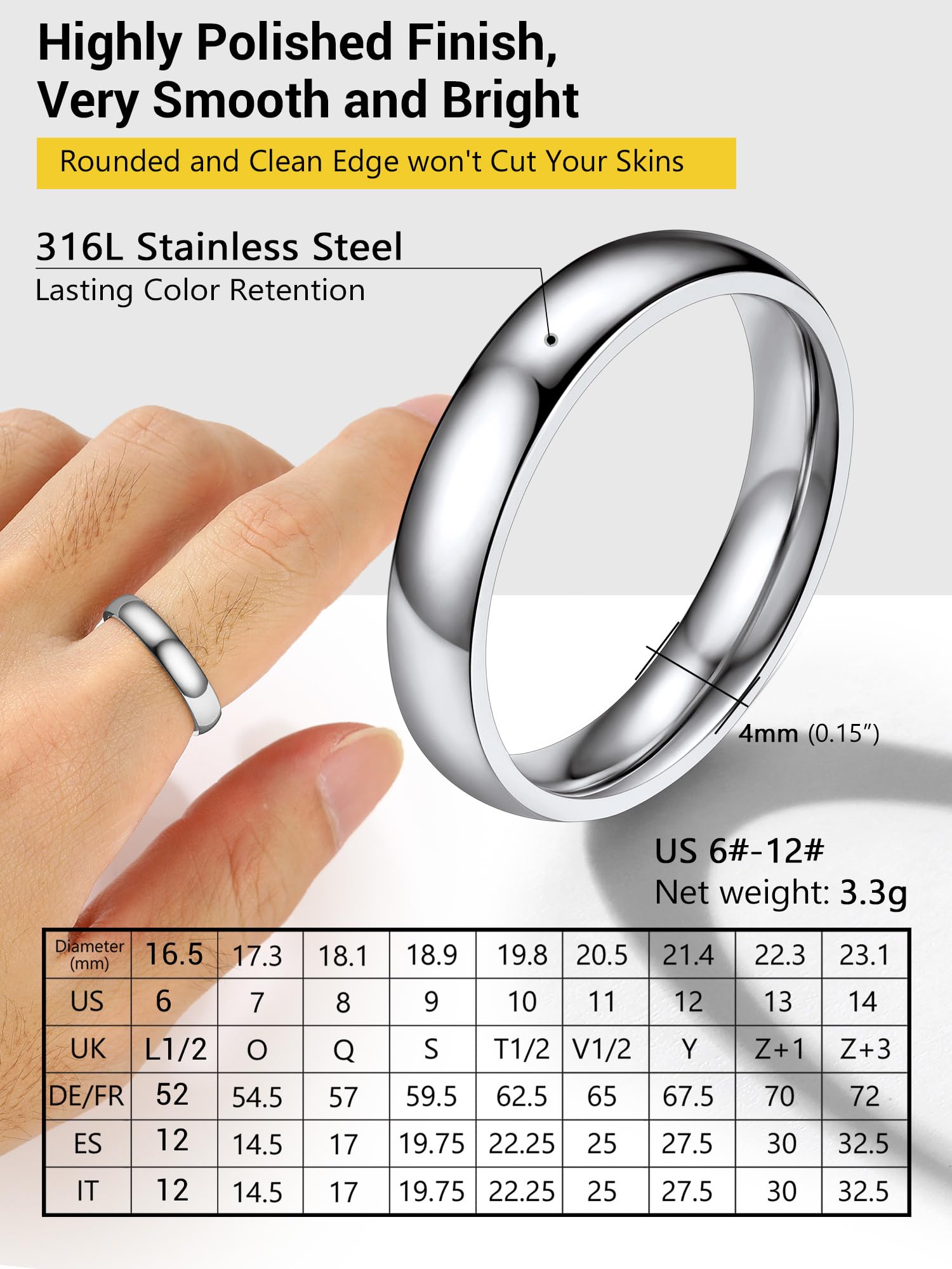 PROSTEEL Stacking Ring 4mm Engagement Ring Simple Wedding Band