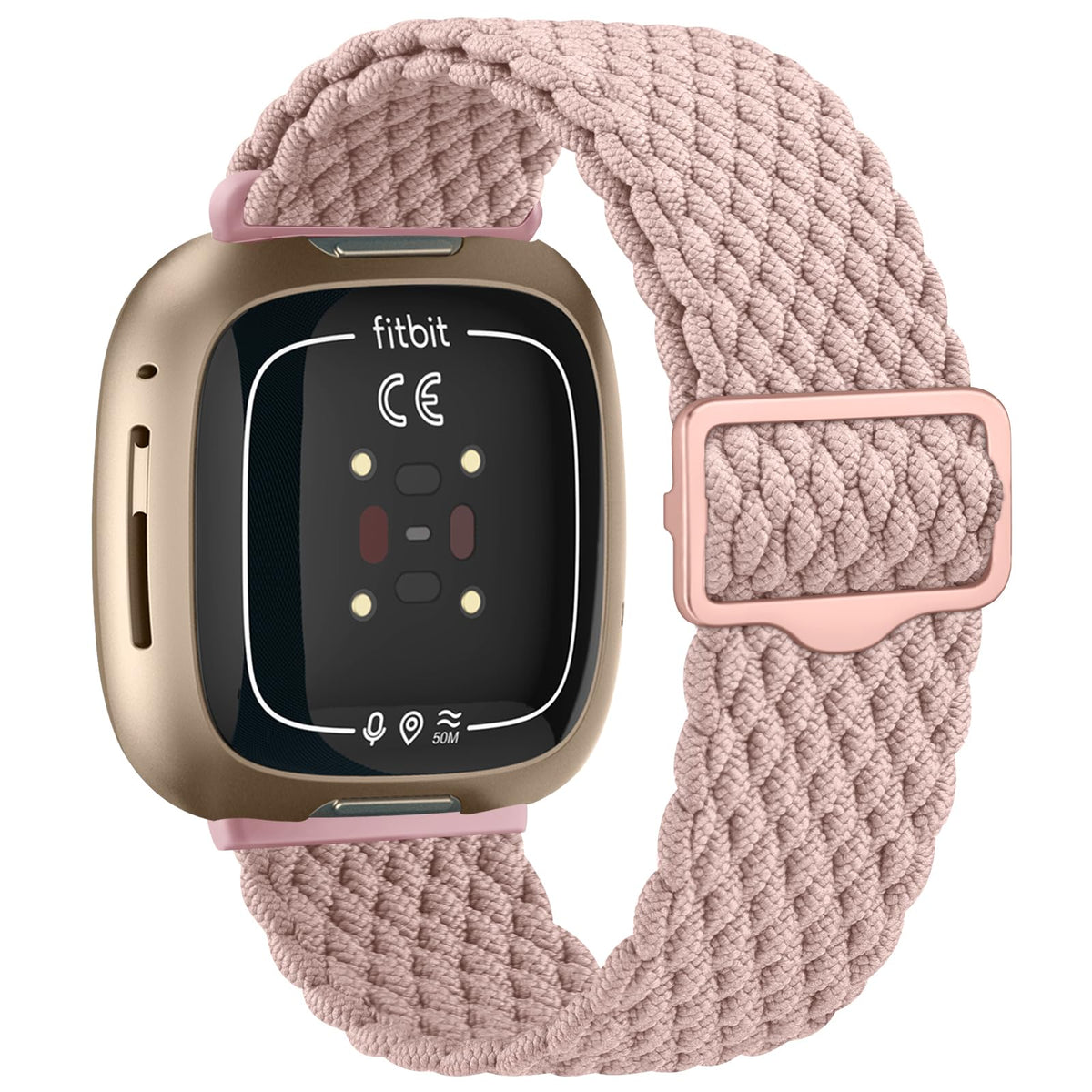 AK Straps Compatible with Fitbit Versa 4 Strap/Fitbit Versa 3 Straps/Fitbit Sense Strap/Sense 2 Strap for Women Men, Soft Elastic Nylon Sport Replacement Band for Fitbit Versa 4/Versa 3/Sense 2(Rose)