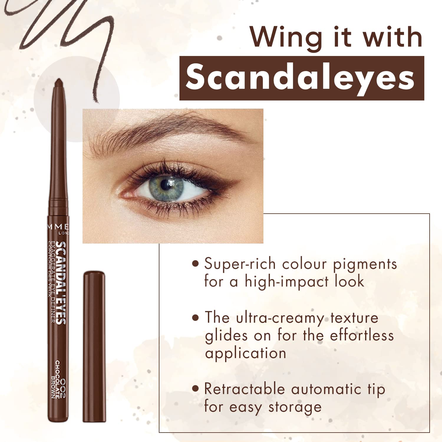 Rimmel Scandaleyes Exaggerate Eye Definer, 002 Chocolate Brown, 0.35g