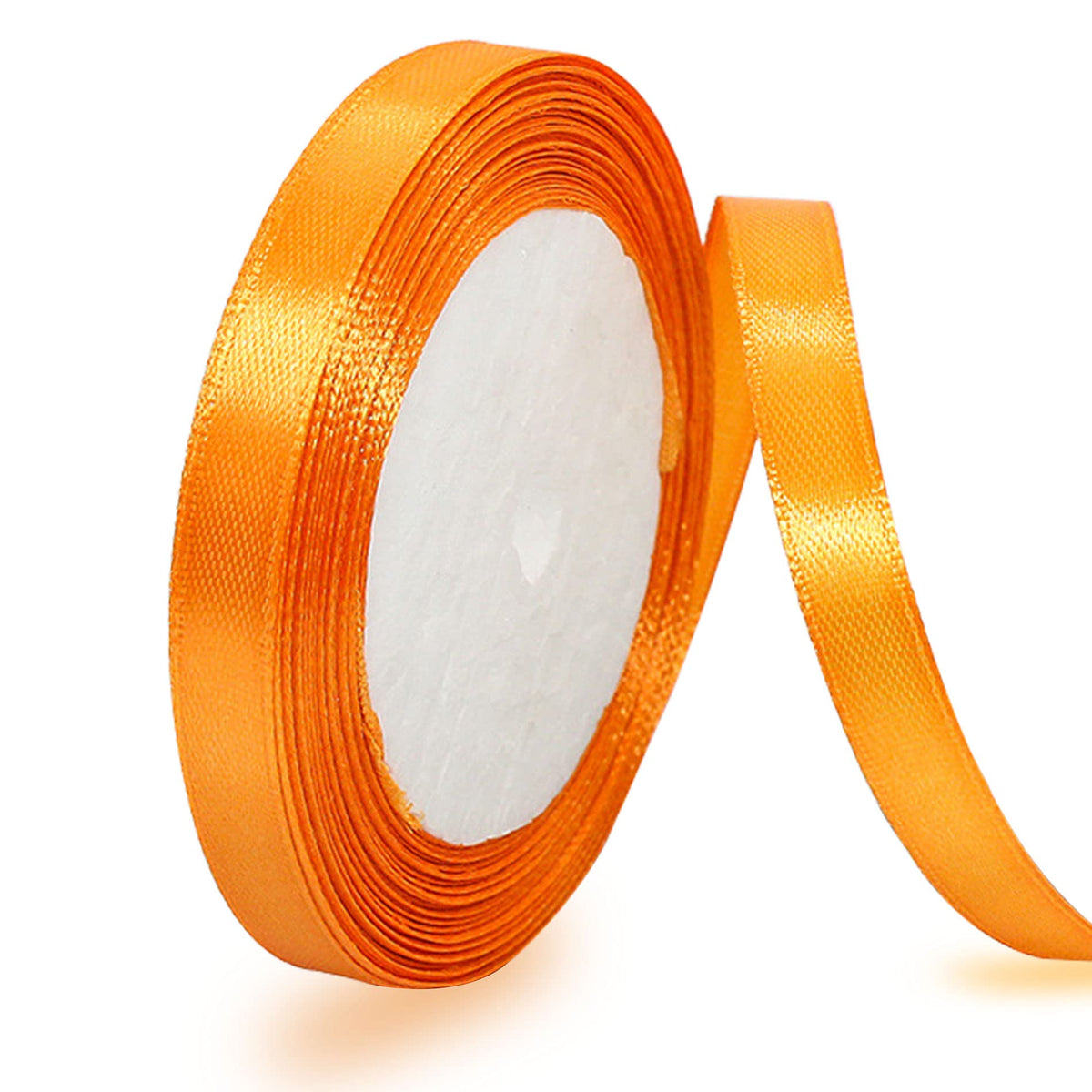 Orange Satin Ribbon 10mm, 23 Meters Solid Colors Fabric Ribbon for Crafting, Gift Wrapping, Balloons, DIY Sewing Project, Hair Bows and Cake Decoration