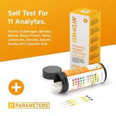 100 x Aydmed 11-in-1 Urinalysis 11 Parameter Urine Test Strips for Urobilinogen, Bilirubin, Ketone, Blood, Protein, Nitrite, Leukocytes, Glucose, Specific Gravity, pH & Ascorbic Acid