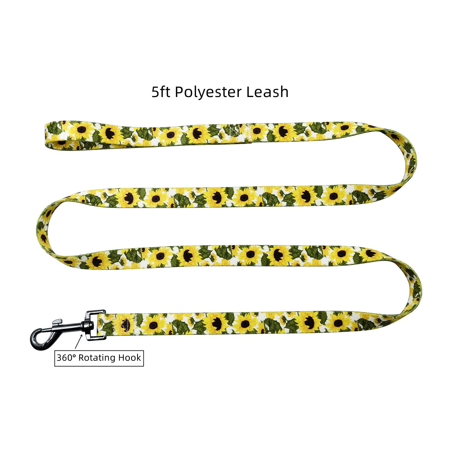 Olahibi Dog Collar Leash Set, Sunflower Pattern, Polyester Material, 150CM Leash, for Small Dog.(S, Sunflower Set)