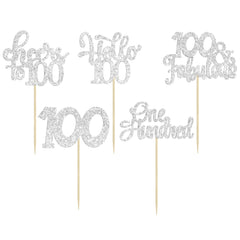 30Pcs Happy 100th Birthday Cupcake Toppers Silver Glitter One Hundred Cheers to 100 Years Old Birthday Cupcake Picks for 100th Birthday Anniversary Party Cake Decorations