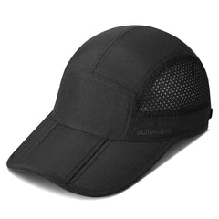 Folding Running Man Hat,Visors Sport Cap Summer Mesh Quick-Drying Hat Women Baseball Cap Hiking Breathable Waterproof Trucker Hat with 3.54in Brim 19-24in Adjustable Unisex Hat 63g Black