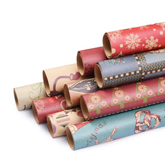 Christmas Wrapping Paper, 12 Pack Recyclable Kraft Paper 70x50CM in Folded Sheets with 10 Unique Designs (Bonus 16 Feet Jute String and 10 Tags)