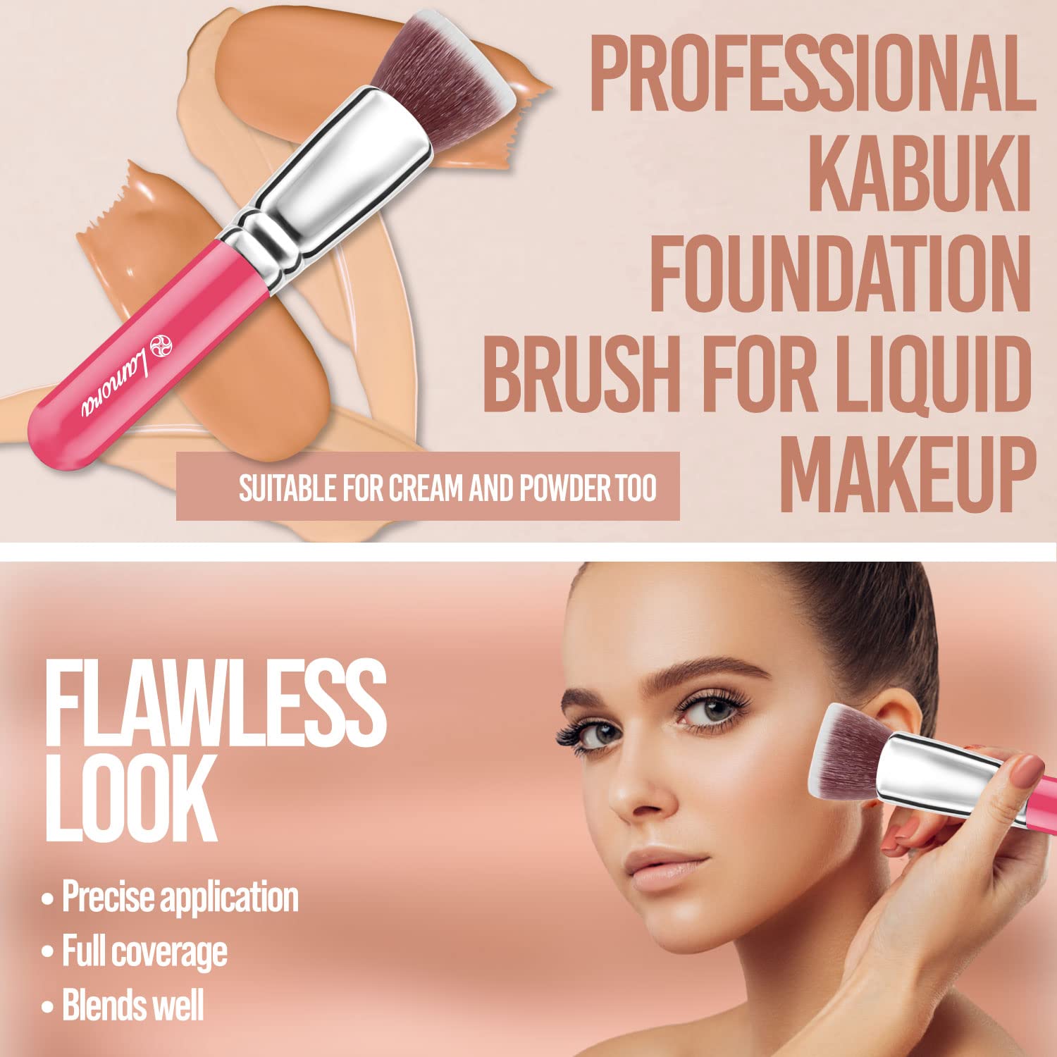 Make Up Brush Foundation Kabuki Flat Top - Perfect For Blending Liquid, Cream or Flawless Powder Cosmetics - Buffing, Stippling, Concealer - Premium Quality Synthetic Dense Bristles