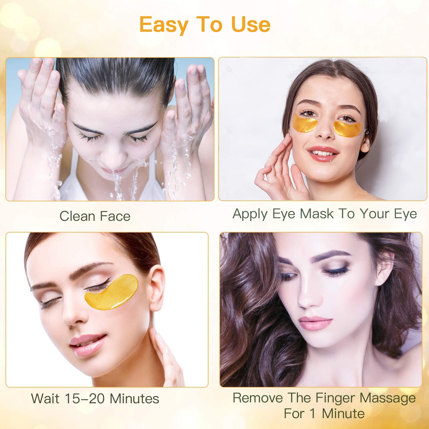 24K Gold Eye Mask, Jiasoval 16 Pairs Under Eye Patches Skin Treatment Mask, Crystal Collagen Under Eye Mask for Reducing Dark Circles, Moisturizing, Puffiness and Eye Bags, Anti-Wrinkle, Hydrating