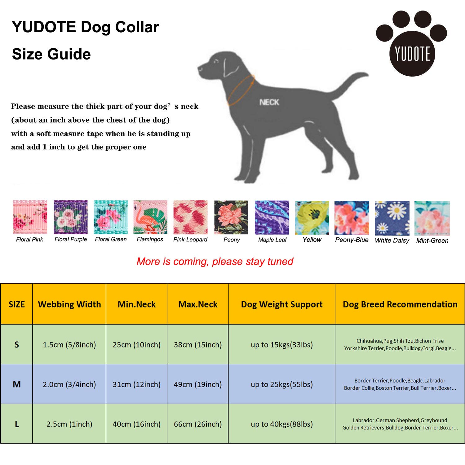 YUDOTE Adjustable Pink Nylon Dog Collar Small with Floral Patterned Ribbon for Puppies Active Female Dogs Neck 25-38cm