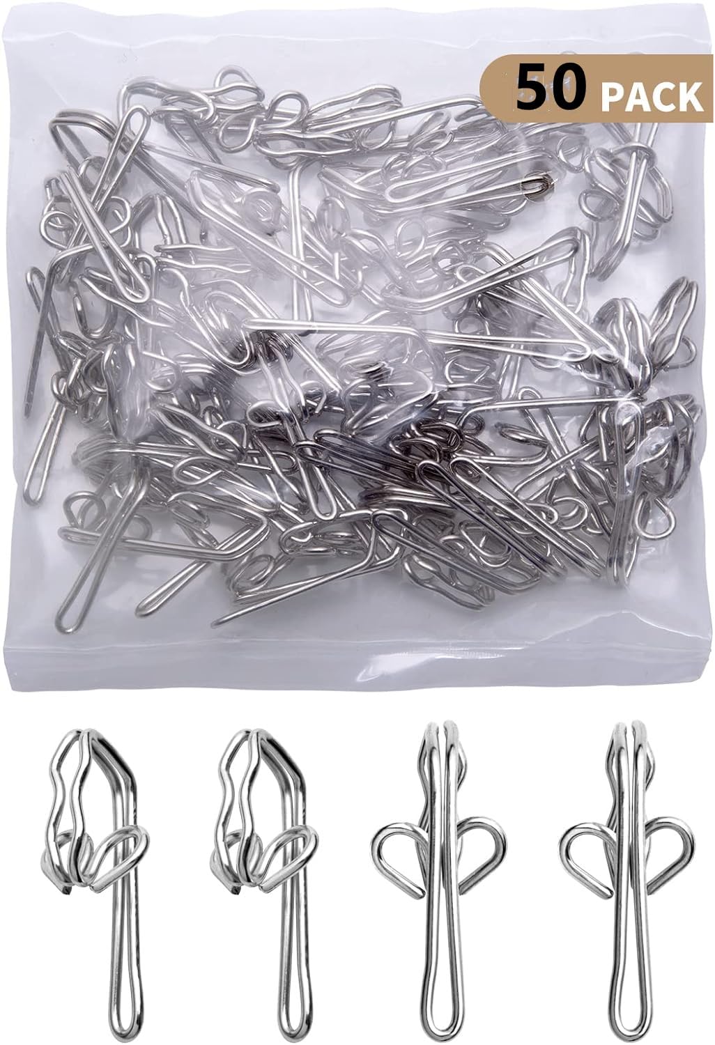 Curtain Hooks Metal Curtain Header Tape Drapery Hooks for curtains 2.9x1.2cm (50 Pack silver)…