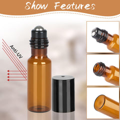 Ailvor 24pcs Essential Oils Roller Bottles, 5ml Roll on Bottles with Stainless Steel Ball, Glass Roller Bottles with Bottle Opener, Dropper, Pipette, Label for Essential Oils, Fragrance, Aromatherapy…