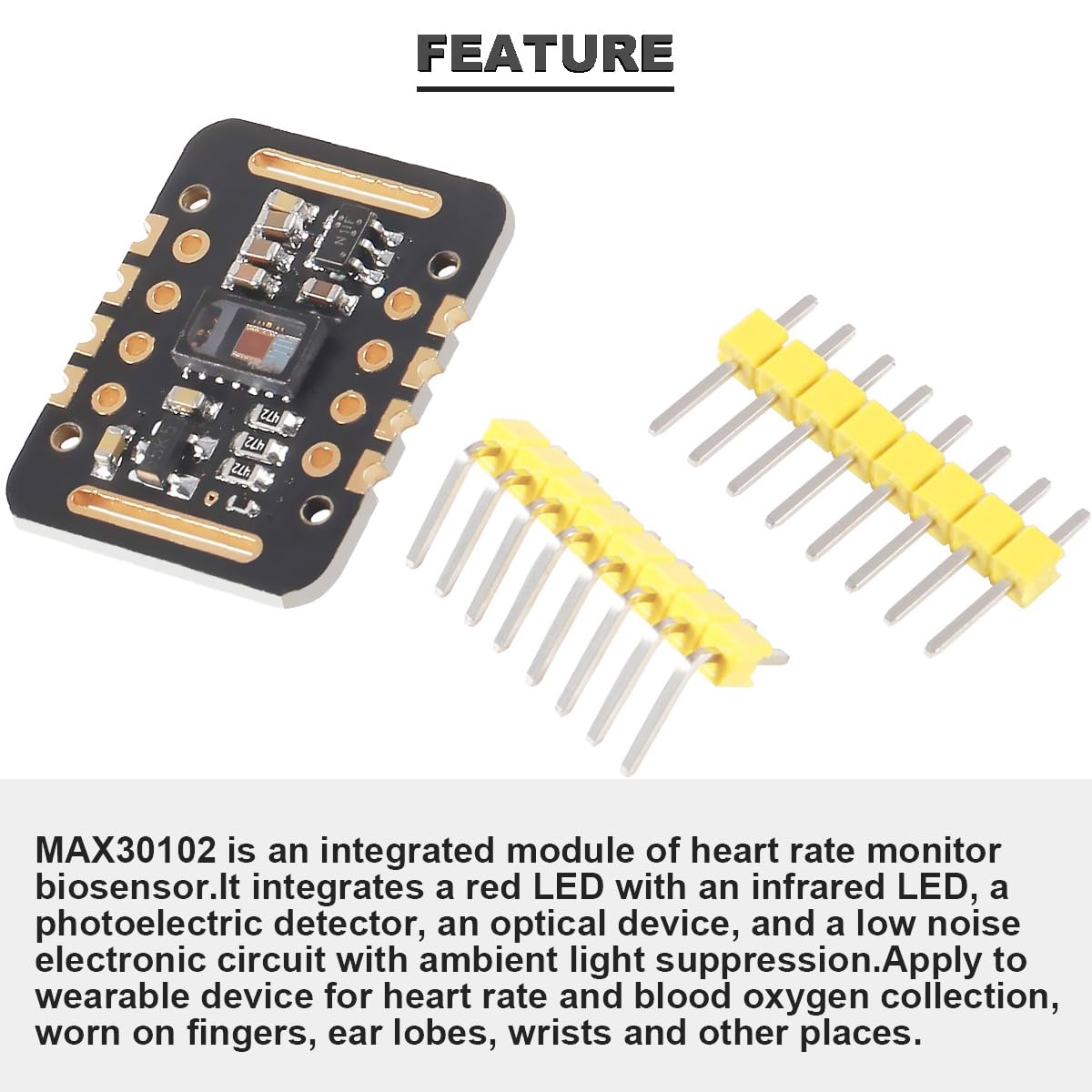 DAOKAI MAX30102 Heart Rate Sensor Module Pulse Detection Blood Oxygen Concentration Detection board with DuPont Cable Compatible for Arduino for STM32,pack of 4