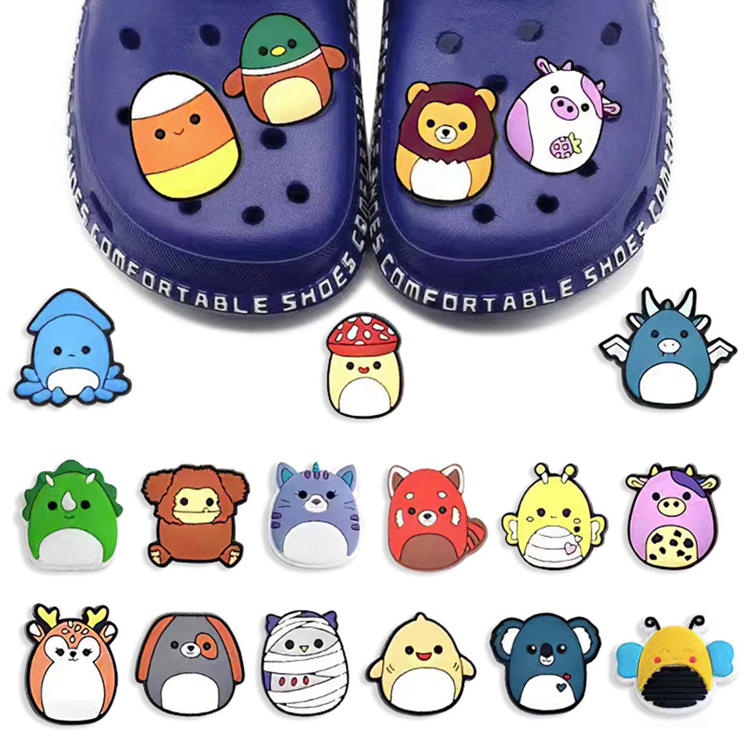 SULIVES 33PCS Squishmallow Croc Charms Set - Waterproof PVC Shoe Decorations Compatible for Crocs, Durable Shoe Accessories, Stitch Croc Charms for Parties