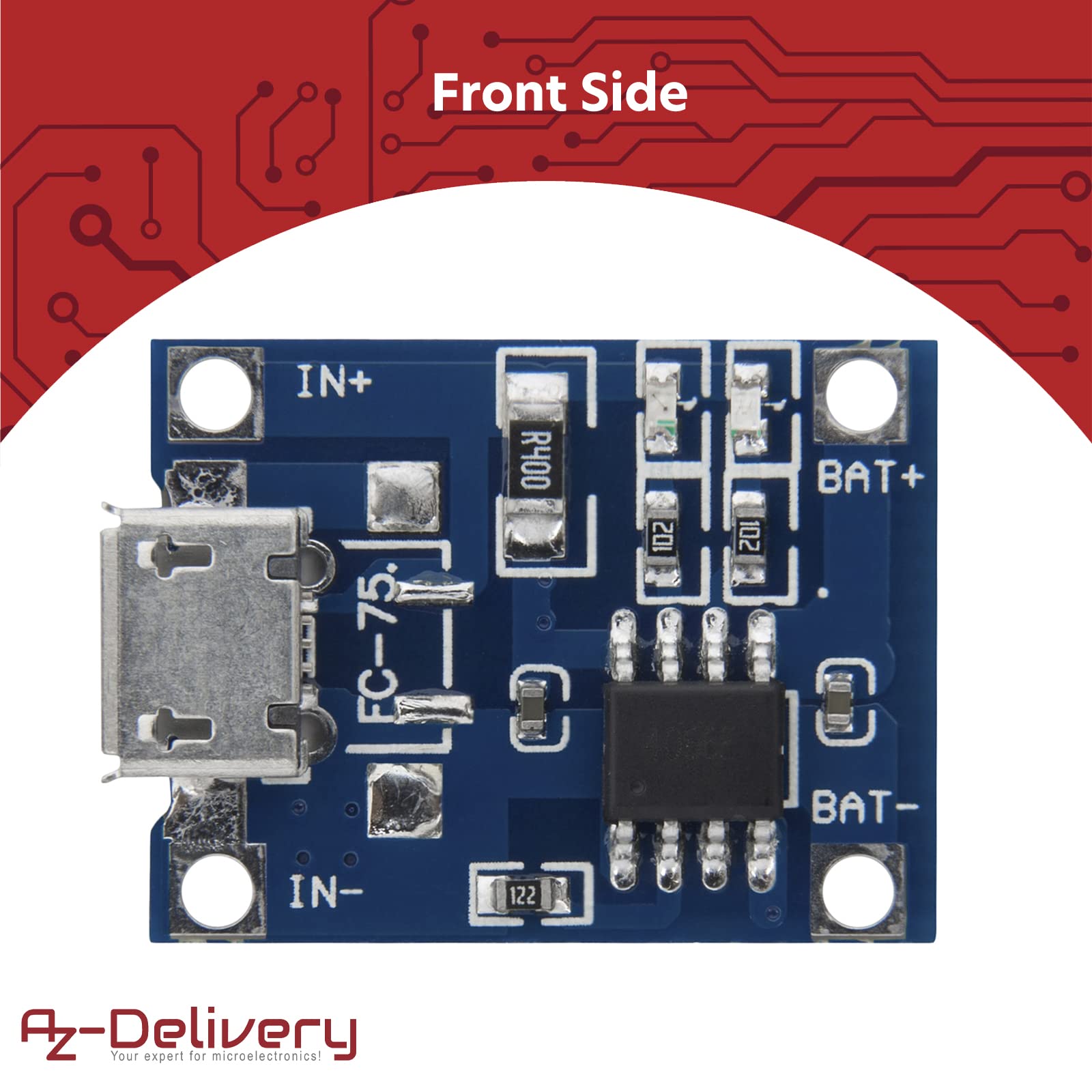 AZDelivery Compatible with TP4056 Micro USB 5V 1A 18650 Lithium 3.7 V Li-Ion Battery Charging Board Module Including E-Book!