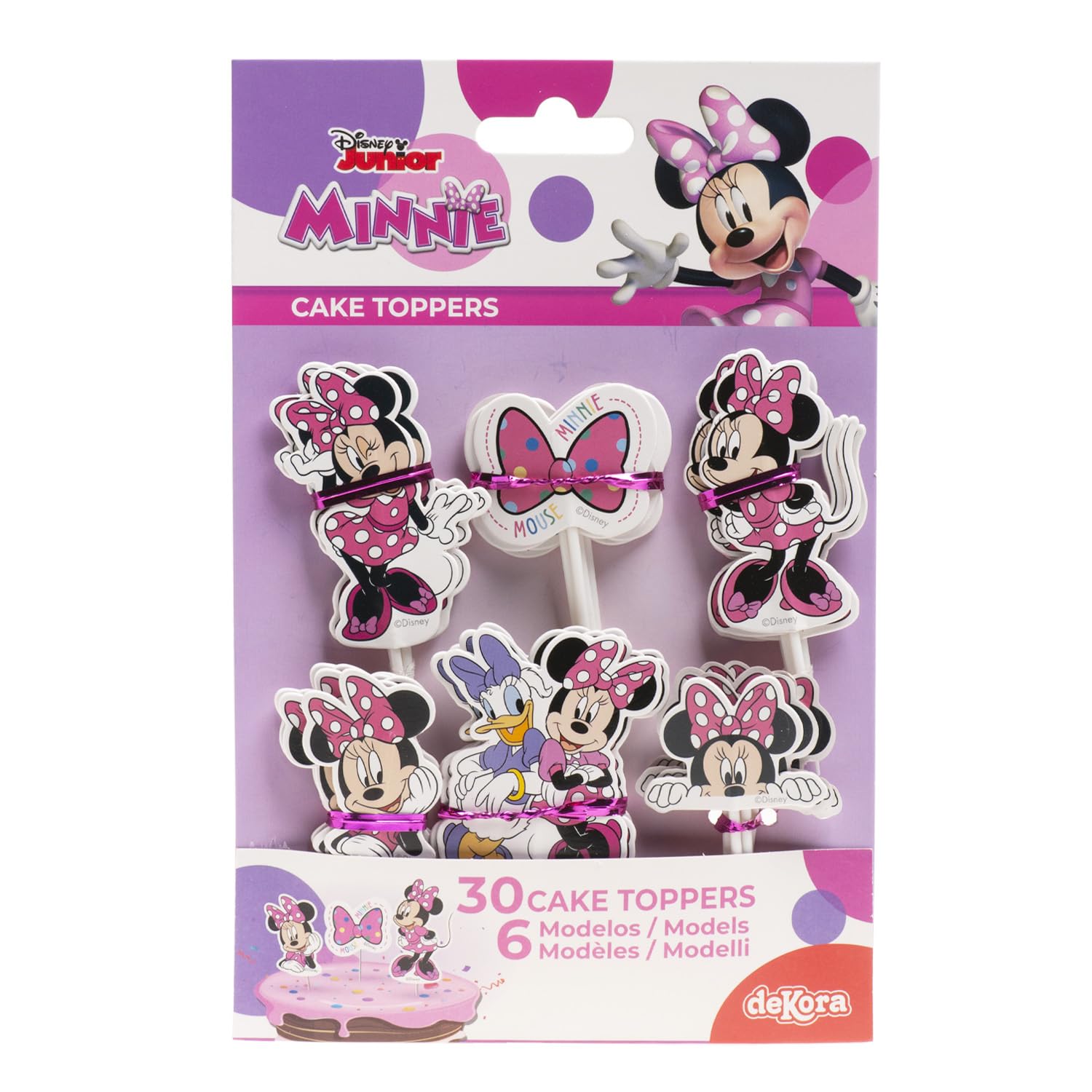 dekora - Set for Cupcakes and Muffin Decoration Birthday - Minnie Mouse Cupcake Toppers Made of Paper - 30 Pieces in 6 Different Designs