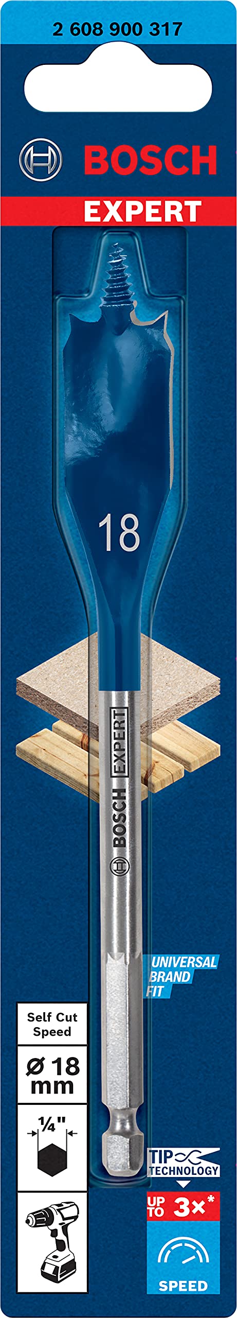 Bosch Professional 1x Expert SelfCut Speed Spade Drill Bit (for Softwood, Chipboard, Ø 18,00 mm, Accessories Rotary Impact Drill)