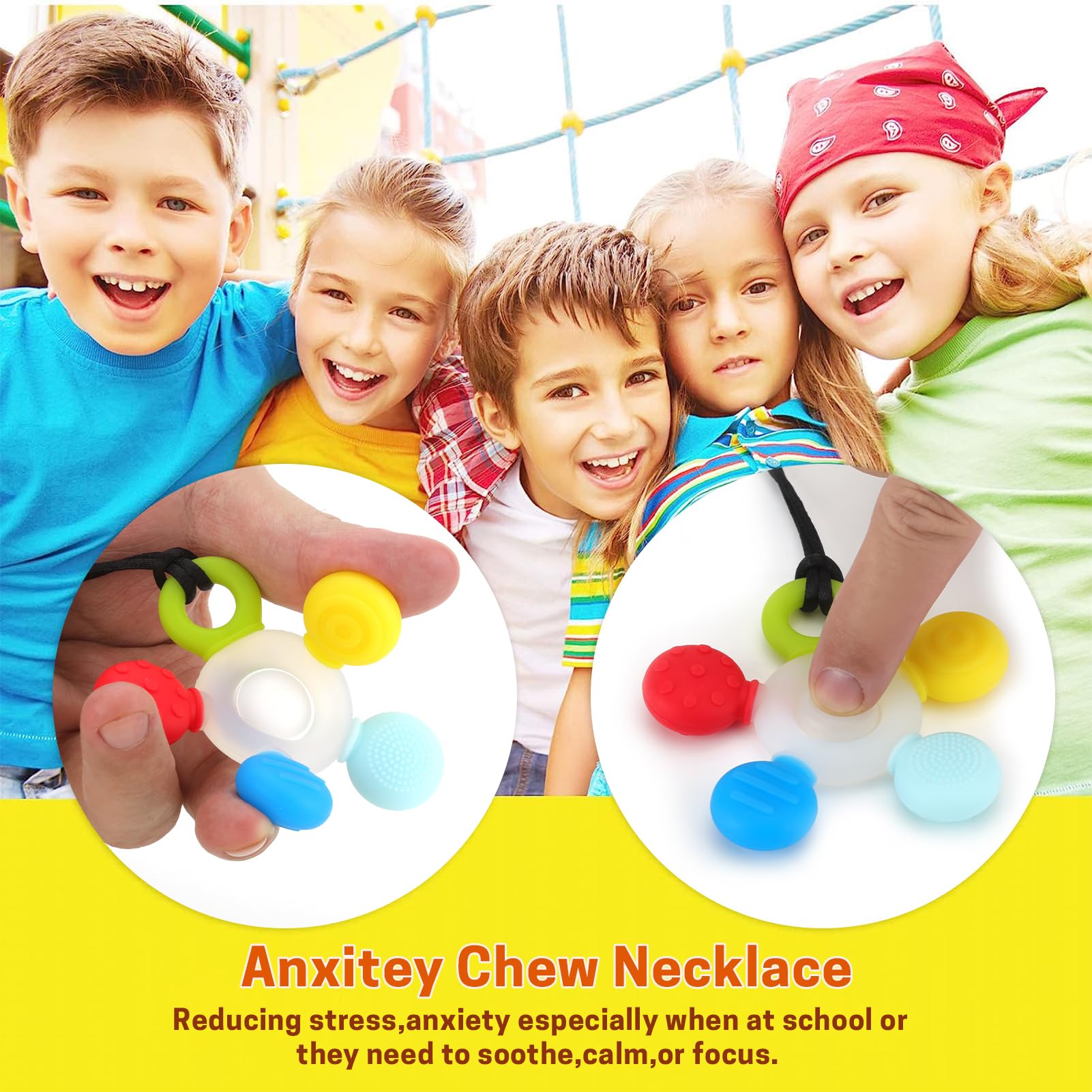 Chewy Necklace for Sensory Kids, Seeway Silicone Sensory chew Necklace Oral Motor Aids for Boys Girls, Autism Chew Toys for Kids Teens Adults with Anxiety ADHD SPD or Other Sensory Needs