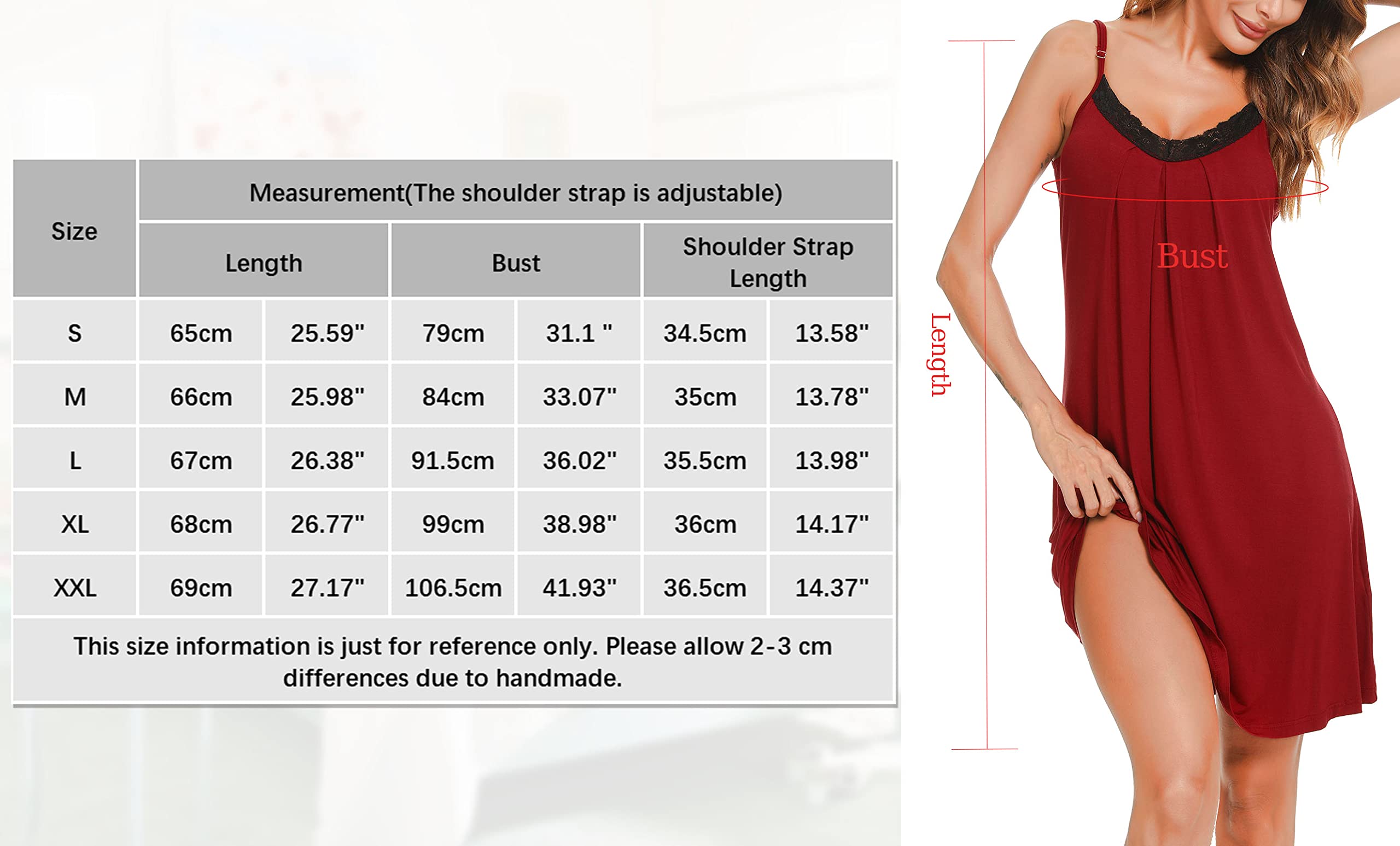 Lovasy Women's Nightdresses Soft Nighties for Women Night Dress with Lace Ladies Nightdresses Nightwear Chemise Nighties for Women Strap Negligee,Wine Red,XXL