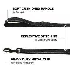 Dog Leads For Large Dogs - Strong Dog Lead Close Control Handle Dog Leash Heavy Duty Dog Lead Nylon Training Leash Control Safety Dual Dog leash for Large Medium Dogs, Reflective design (1.8M Black)