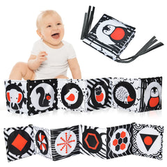 Vicloon Baby Bath Cloth Book, Baby Soft Books, Black and White High Contrast Foldable Soft Fabric Quiet Book, Touch and Feel Crinkle Cloth Books for Babies Infants Toddlers First Book