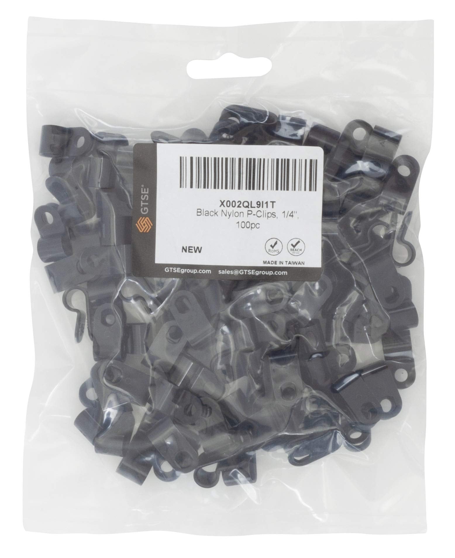 GTSE 100 Pack of Black Nylon P-Clips, 6.3mm (1/4 inches) Diameter, Plastic Cable Clips