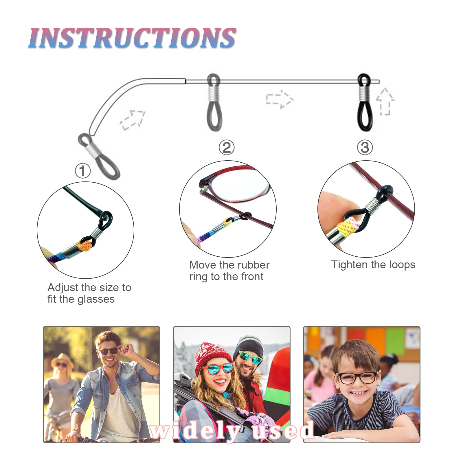 Qufiiry Glasses Strap, 7 Pcs Glasses Cord, Glasses Chain, Sunglass Straps, Non-Slip Spectacles Cord Retainer Lanyard, Women's Glasses Chains & Lanyards, Eyeglasses Strap Unisex Safety Glasses String