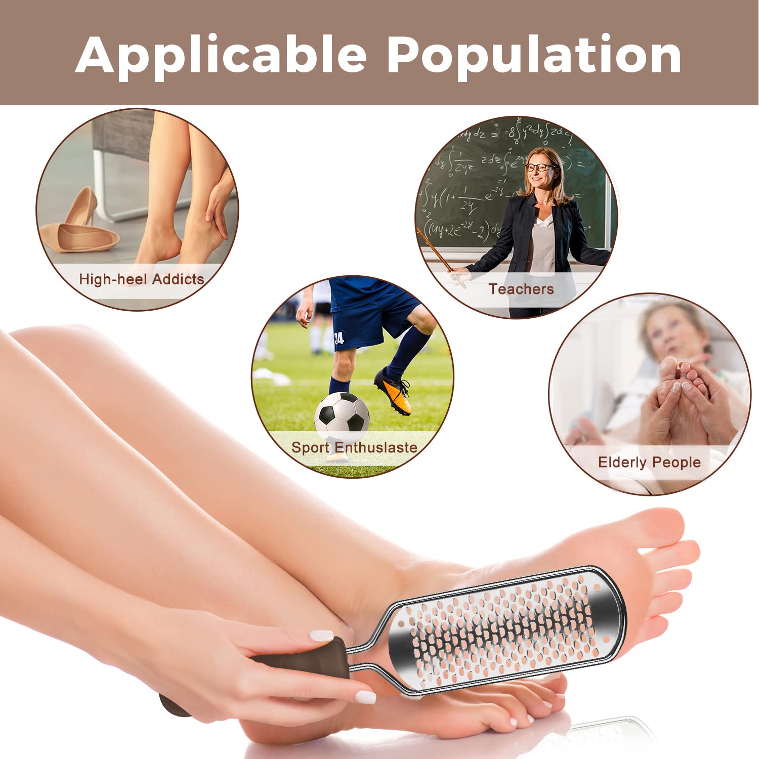 Easkep Foot File Foot Pedicure Tool, Stainless Steel Foot Scrubber Foot File Dead Skin Remover for Hard Skin and Dry Cracked Feet Scraper-Sliver