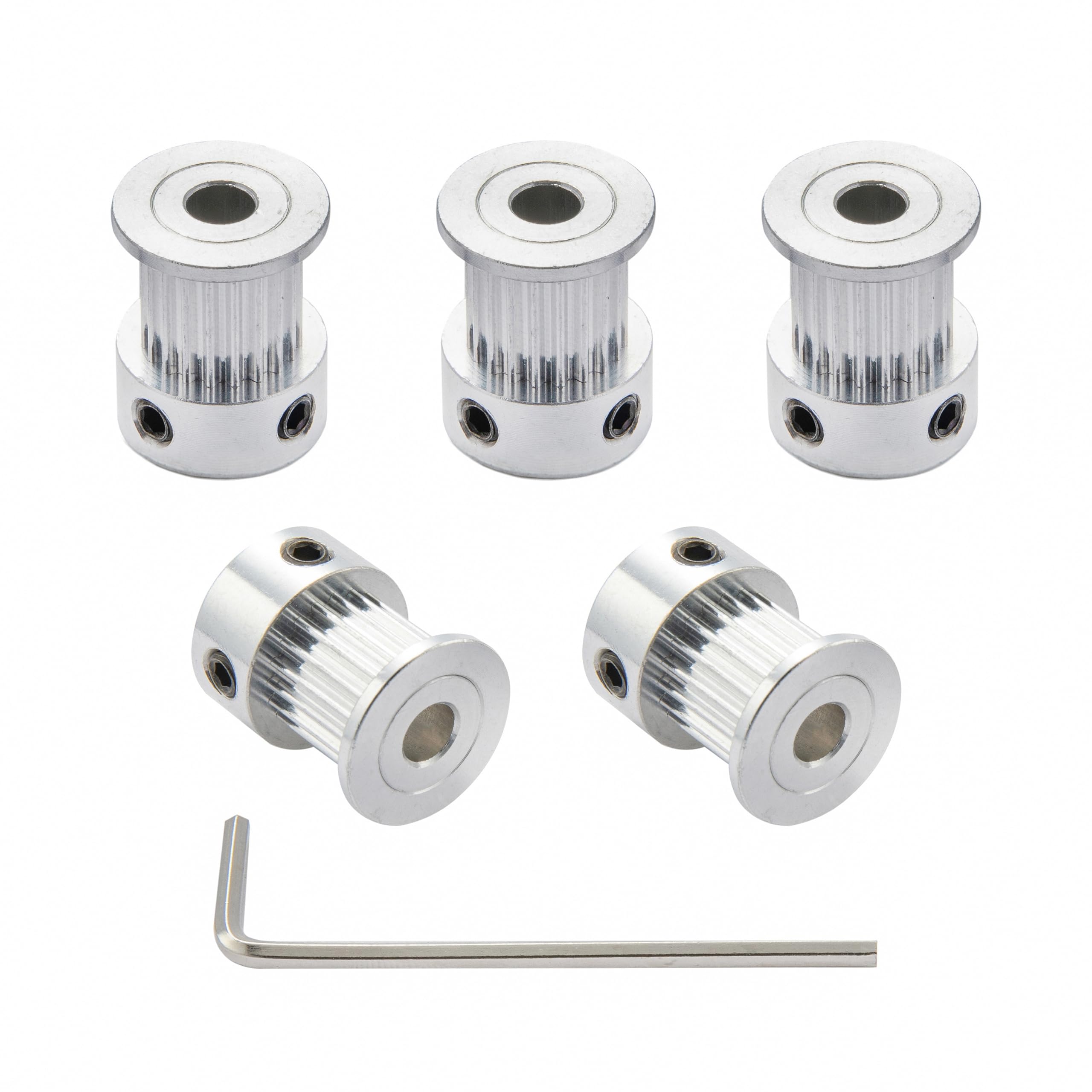 SHCEEC GT2 Timing Pulleys 20 Teeth 5mm Bore 10mm Width for 3D Printer 2mm Pitch Aluminum Timing Belt Pulley Wheel with Allen Wrench (Pack of 5Pcs)