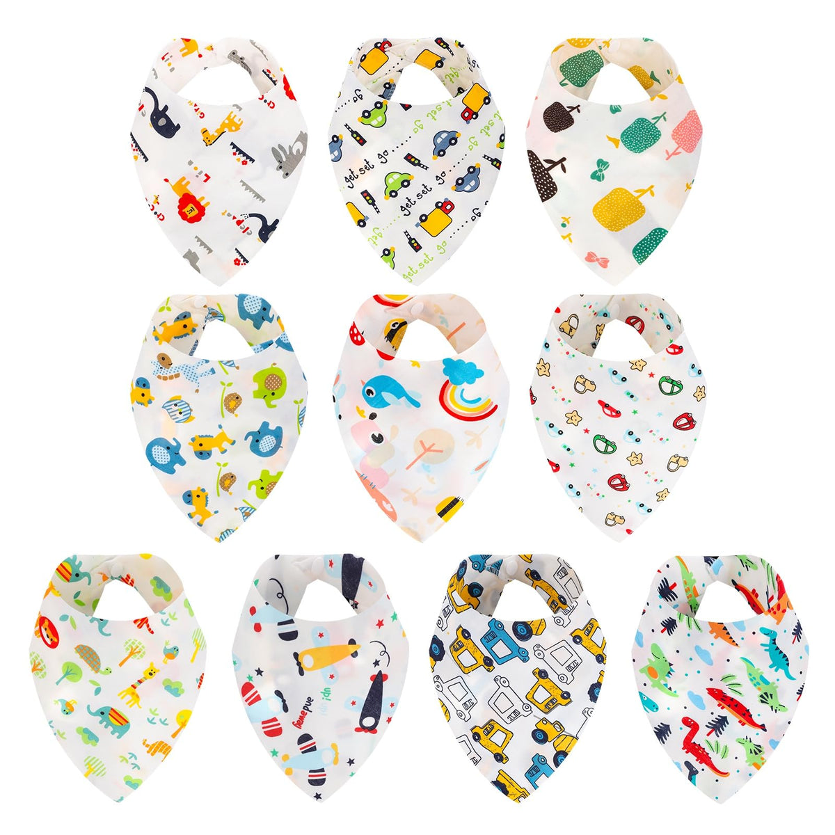 Baby Bibs, 10 Packs Baby Dribble Bibs Bandana Bibs with Adjustable Snaps, Soft Cotton Toddler Drool Bibs for 0-36 Months Newborn and Toddlers Drooling and Teething