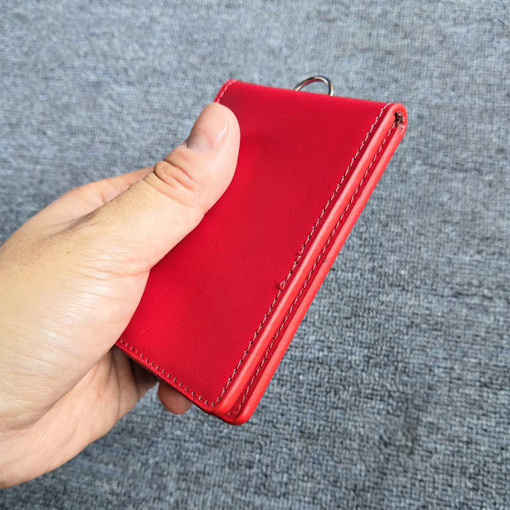 Hibate Genuine Leather Oyster Card Holder Bus Travel Pass Holders - Red