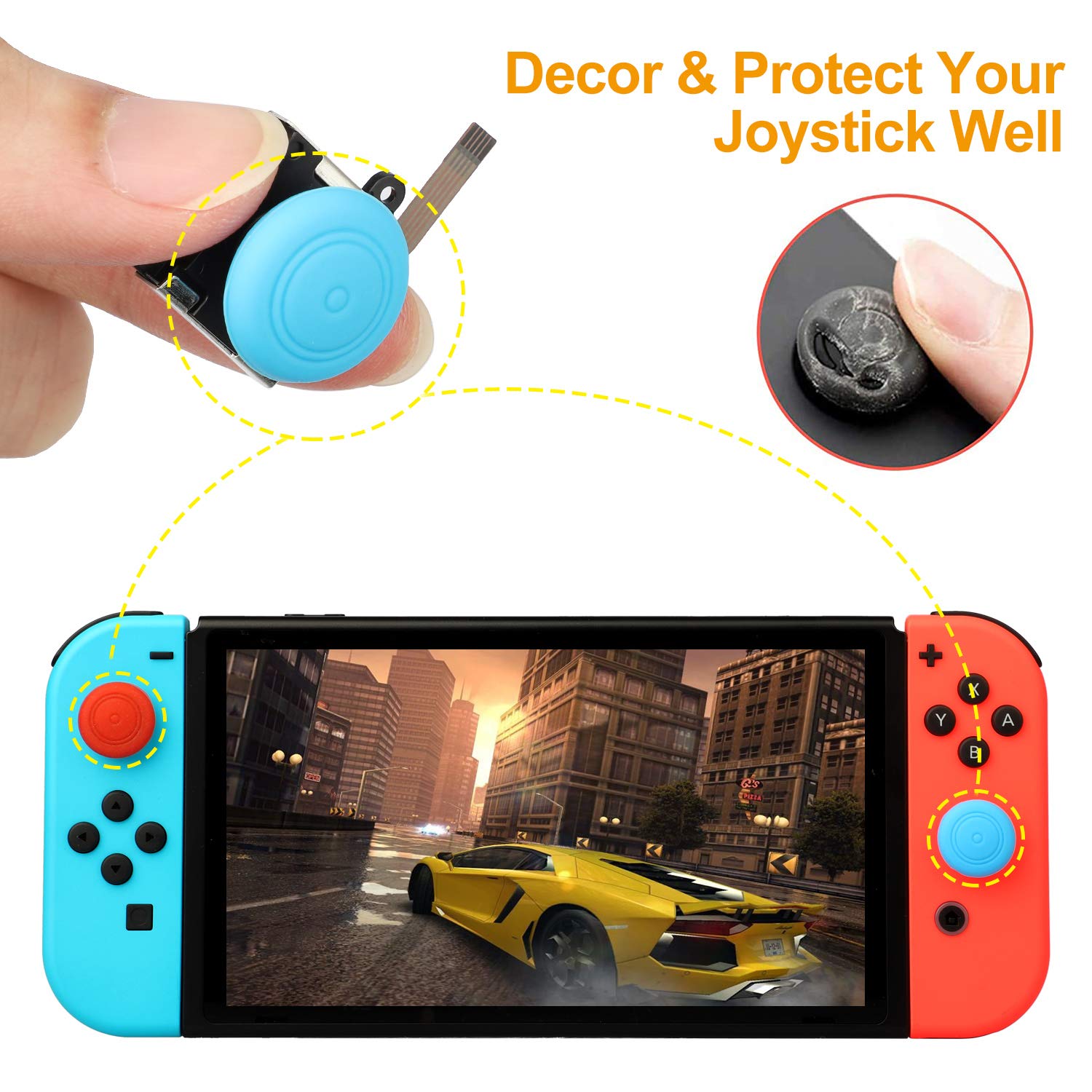 EEEKit 3D Analog Joystick Replacement, 6Pcs Switch Left/Right Joy con Joystick Replacement with Thumbstick Caps Compatible with Nintendo Switch and Switch Lite Controller