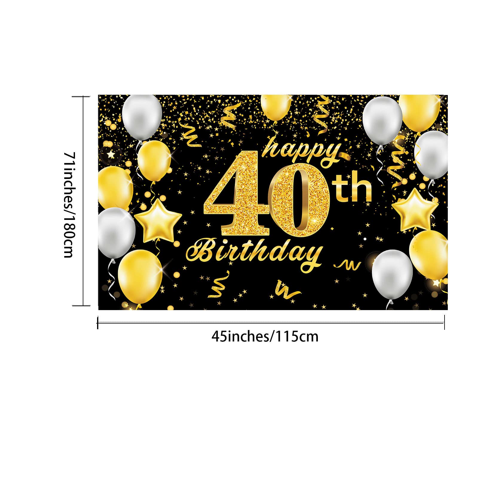 Happy 40th Birthday Banner,40th Birthday Decorations Black Gold,Party Backdrop Banner Fabric Banner for Men Women 40th Birthday Photo Backdrop,Photography Background,Outdoor Garden Table Wall Decor