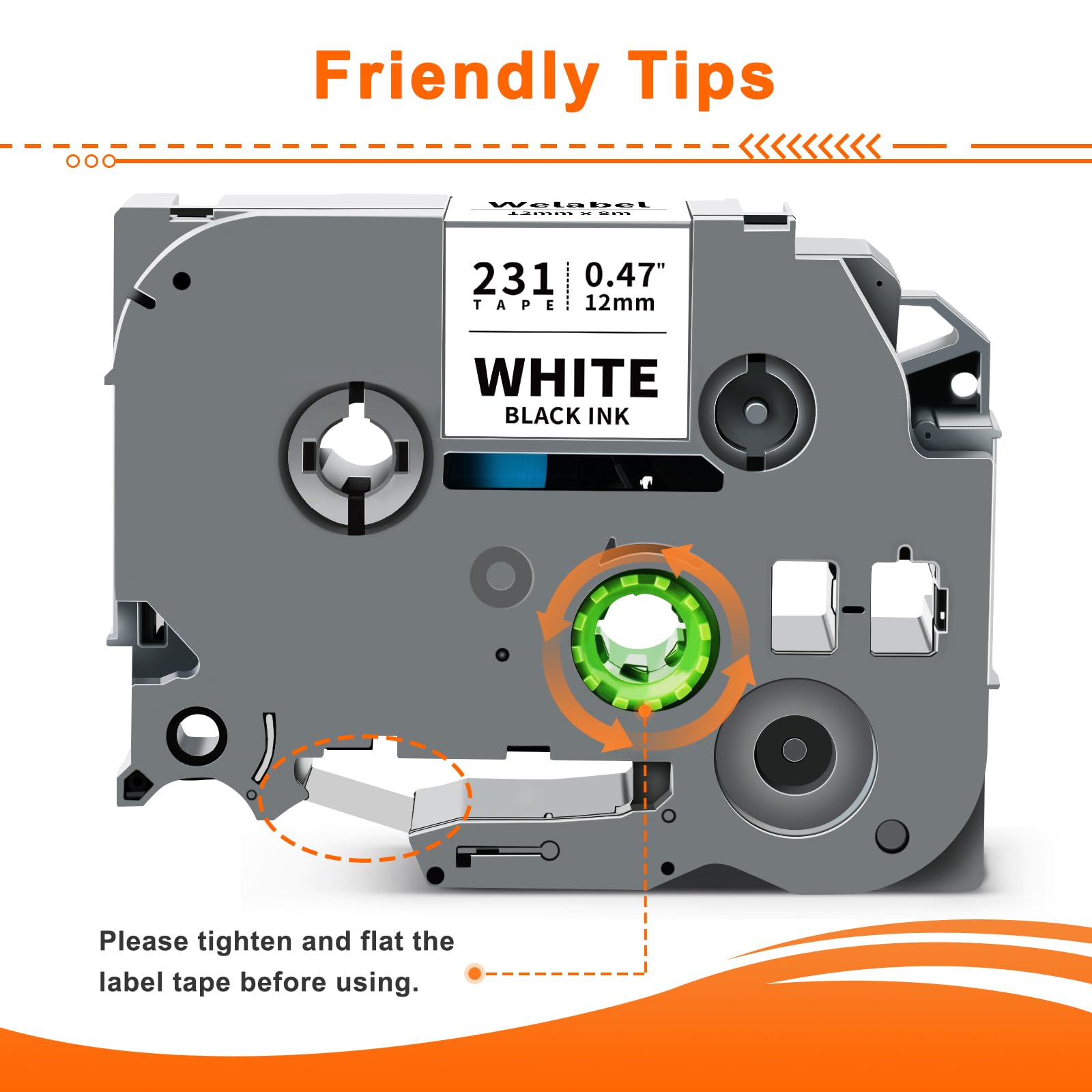 Welabel 5x Compatible TZe-231 TZe231 for Brother TZe Laminated Label Tape Black on White 12mm x 8m 0.47 for Brother P-Touch PT-H105 PT-H107B PT-H100R PT-H110 PT-H101C PT-D200 PT-1000 PT-H200 PT-P300BT