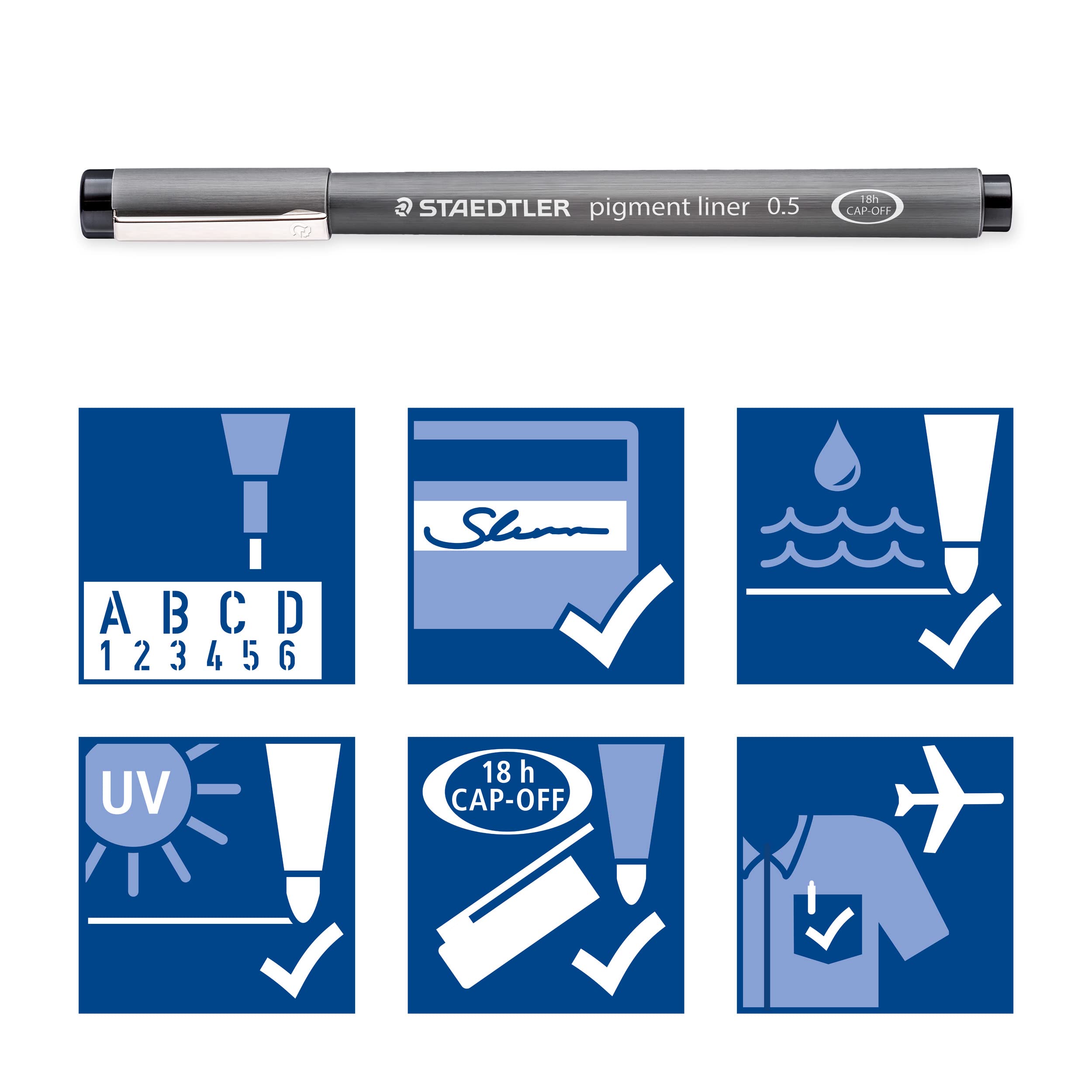 STAEDTLER ‎308 SB6P Pigment Liner Fineliner Pens with Assorted Line Width - Black (Set of 4 and 2 Free)