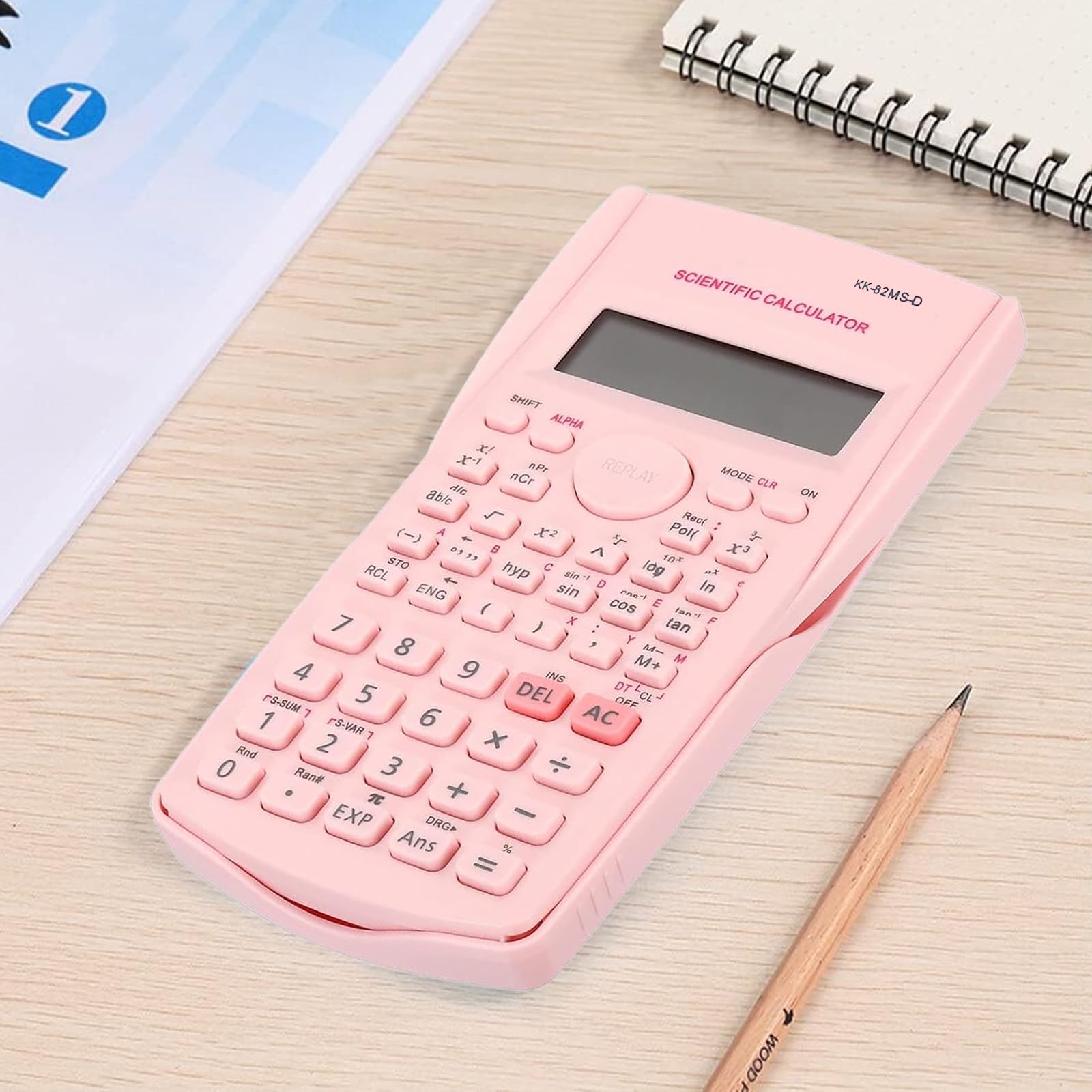 KK-82MS-D Portable Scientific Calculator Engineering Scientific Functional Calculator with 240 Functions Two-Line Display for Back to School Supplies Students Teachers Business Office Home(Pink)