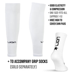 LION SPORTSWEAR Kids/Youth Football Sock Sleeves To Accompany Grip Socks - Fits Over Calf/Shin Pads - Variety Of Colors To Match Your Team Kit (White)