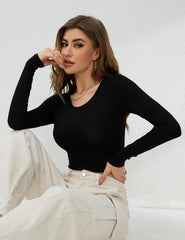 Women's Slim Fit Crop Tops - Women's Y2K Long Sleeve Top Sexy Skim Dupe Crop Top Solid Tight T-Shirt Ladies Fashion Bodycon Aesthetic Streetwear