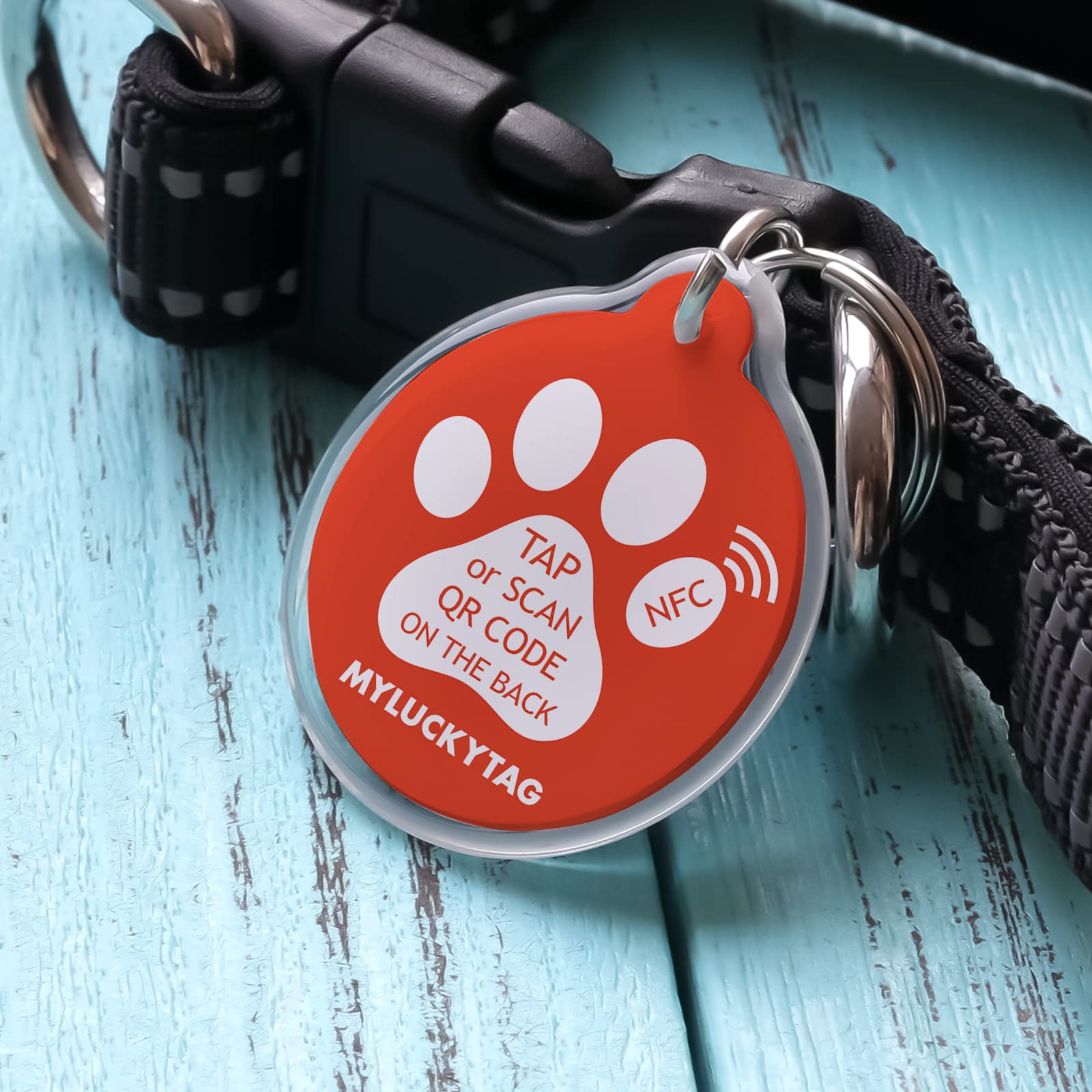 MYLUCKYTAG NFC & QR Code Smart Pet ID Tag Personalized Dog Cat Tag, Online Pet Profile, Pet Location Alert Email, Digital Pet Tag, Quiet Pet Tag, Durable Pet ID, Engraved Pet Tag