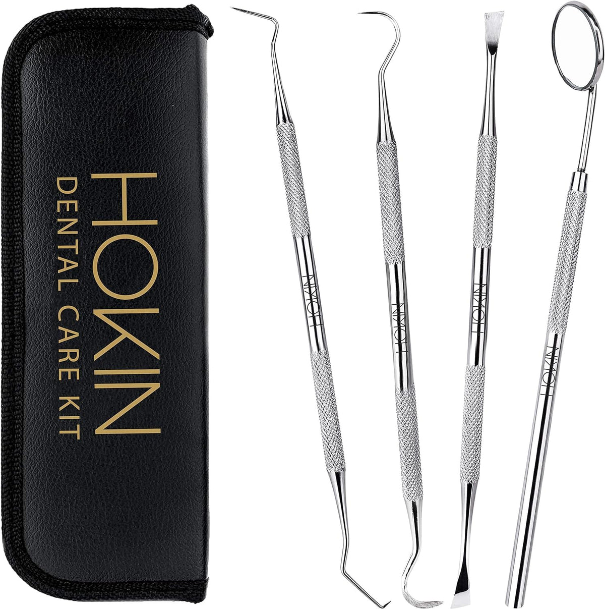 HOKIN Plaque Remover Teeth Cleaning Tool 4 Pcs Dental Care Kit Tooth Filling Repair Set Stainless Steel Dental Tools for Men Women Kids and Pet Care