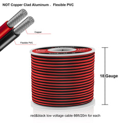 VIABRICO 18AWG 66FT Electrical Wire Cable 2 Conductors Red Black Cable Hookup LED Lighting Strips Flexible Wire Extension Cord 18 Gauge Copper Wire 12V/24V DC Cable