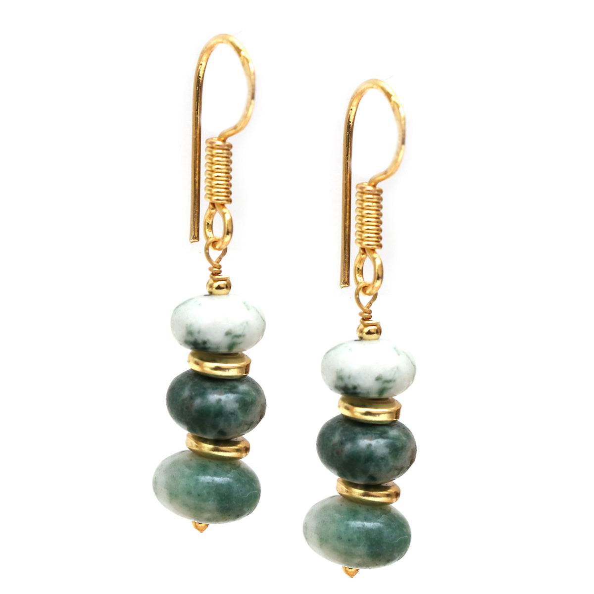 Gempires Moss Agate Rondelle Beads Earring, 8mm Crystal Beads, Dangle Drop Earring For Women (Moss agate)