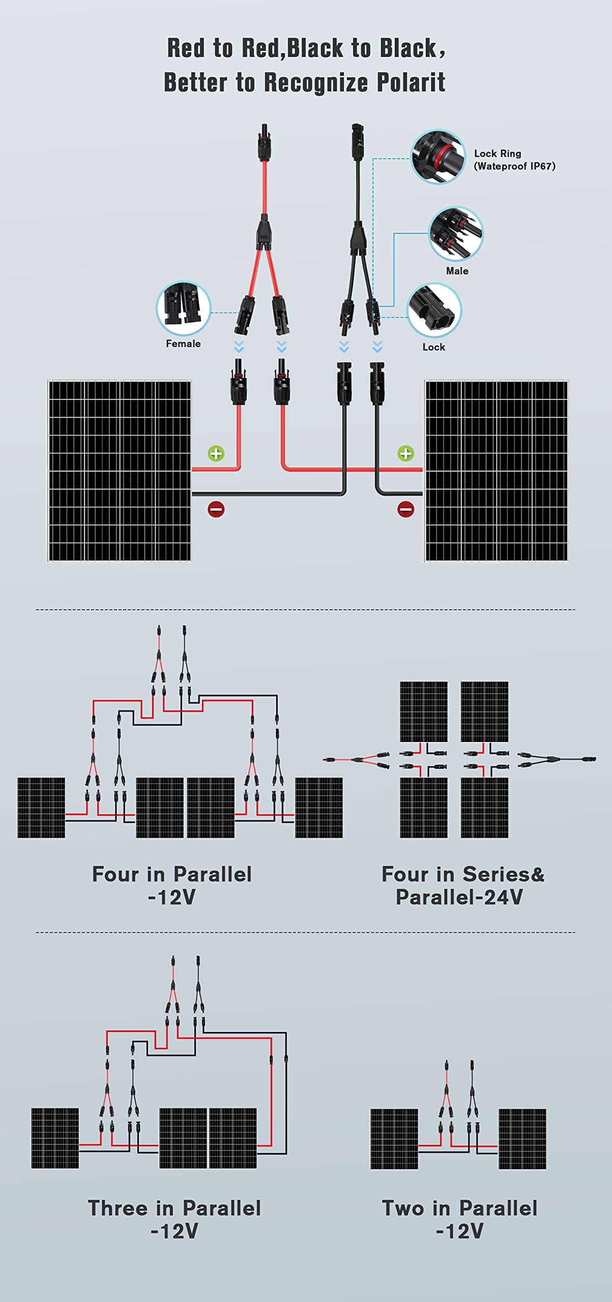 Thlevel Y Branch Parallel Connector MMF and FFM Solar Branch Adapter 1 Pair Y Photovoltaic Connector Solar Panel Cables Distributor Socket