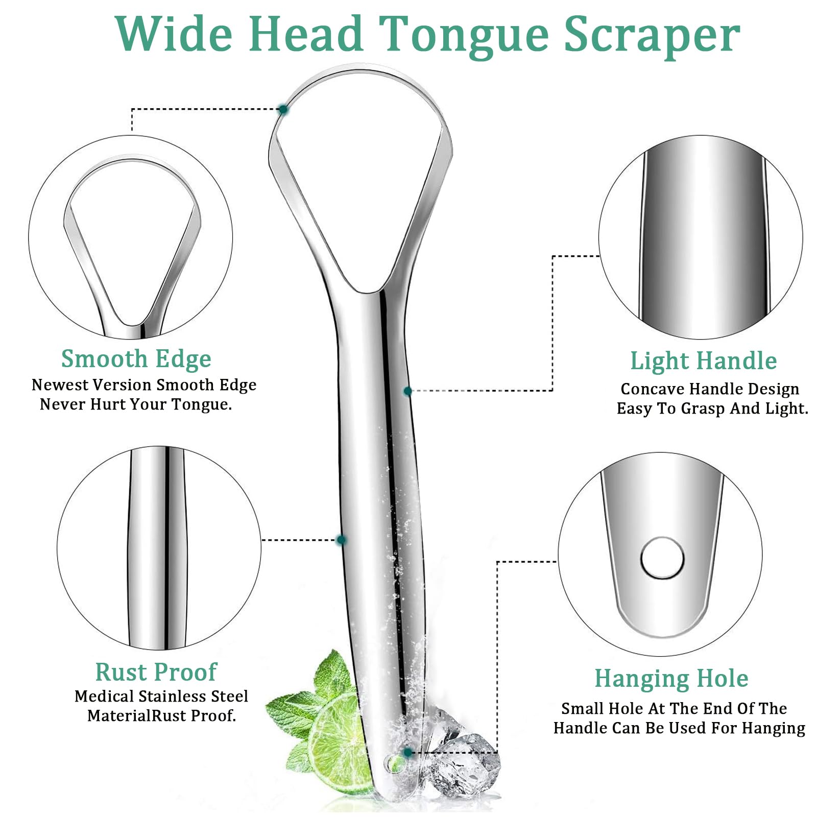 Aniuge Medical-Grade Stainless Steel Tongue Scraper,Health Natural Silver Tongue Scraper-Fresh Breath Restored Taste-Suitable for Bad Breath,Thick Tongue,Smoking People(2PCS-Y Shape)