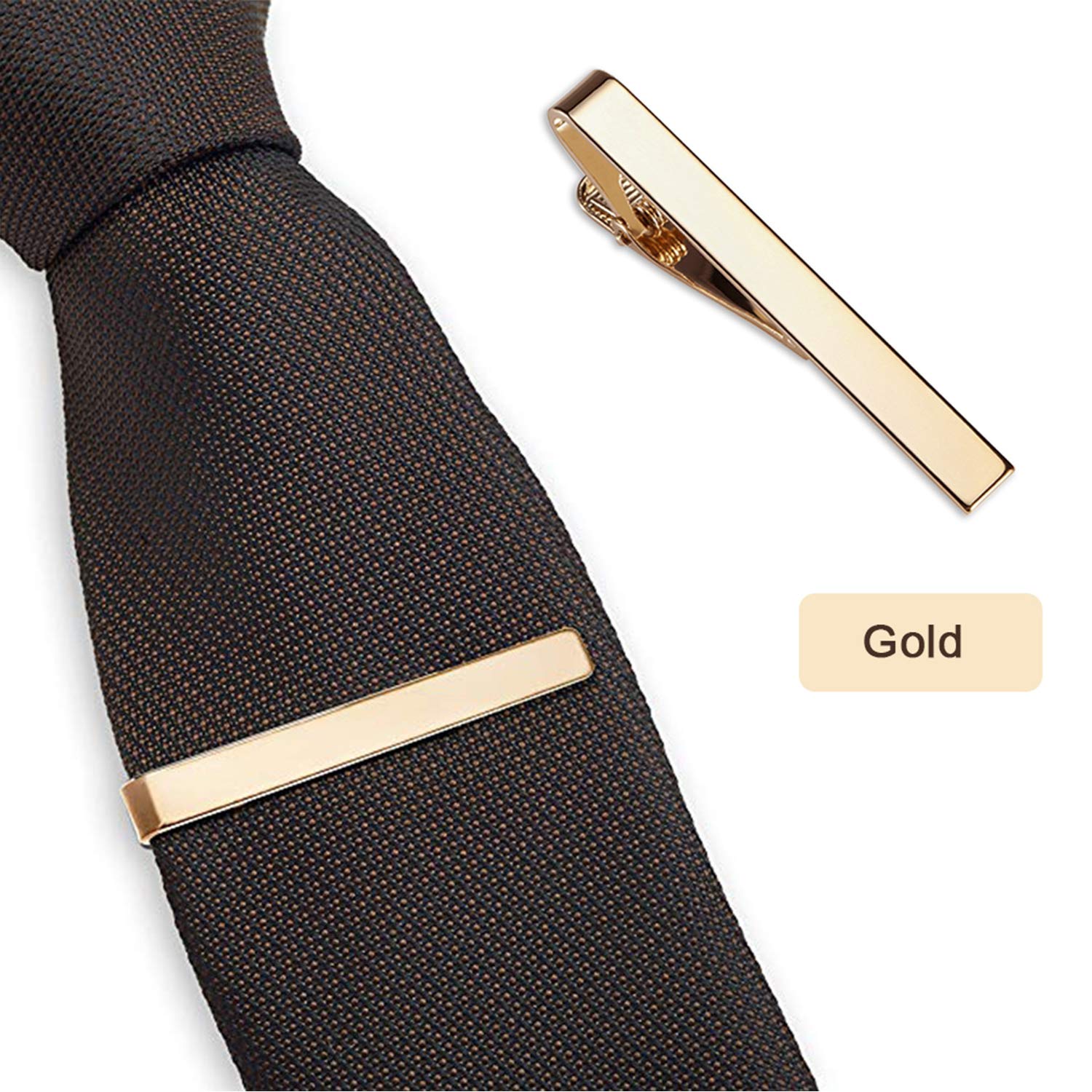 YTBUBOR 3 Pack Tie Clips for Men Long Styles Tie Bar Clip Set Square Edges Tie Tack Pins Silver Gold Black Necktie Bar Necktie Wedding Business Clips